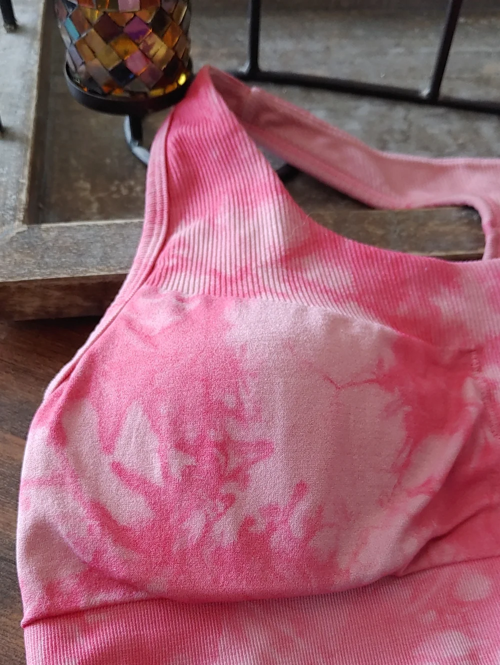 Pink Tye Dye MTA Pro XL Padded Wirefree Sexy Strappy Sports Bra